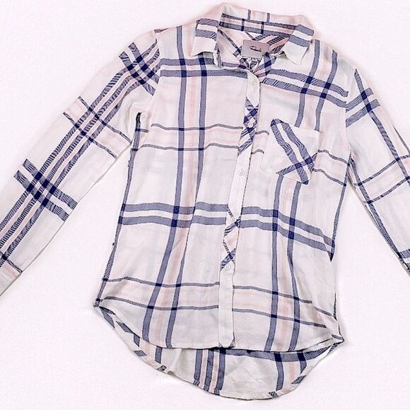 Rails Hunter Plaid Classic Indigo Powder Blush Button Up Flannel Top - Picture 10 of 10